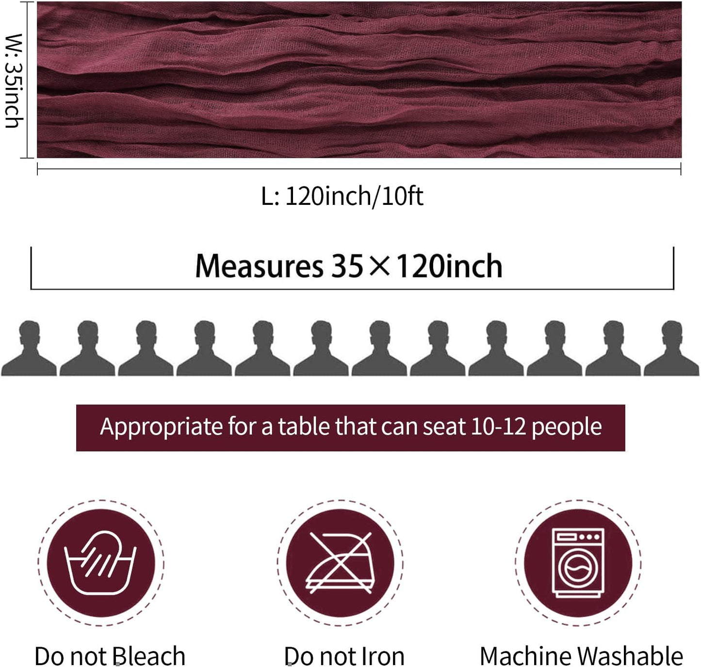 6 Pack Burgundy Table Runner Cheesecloth Gauze Red Table Runner 35x120 Inch Rustic Boho Cheese Cloth Sheer Runner for Wedding Baby Shower Bridal Shower Birthday Party Christmas Decorations