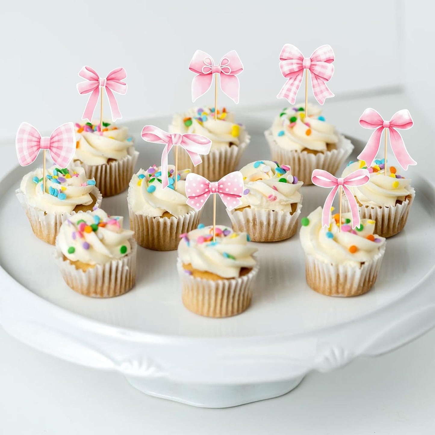 24pcs Coquette Bow Cupcake Toppers Pink Bow Coquette Birthday Cake Decorations for Bachelorette Bridal Engagement Wedding Girl Baby Shower Bow Theme Party Decor