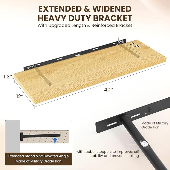 Dreamland 40" Floating Shelves for Wall, Wall-Mounted Shelves for Bedroom - Image 3