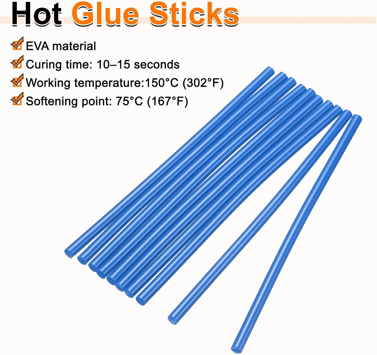 HARFINGTON 10pcs Hot Glue Sticks 0.28" Dia x 11.81" Long EVA Mini Hot Melt Adhesive Glue Stick for Hot Melt Gun Wood Plastic Glass Flowers Fabrics Foam, Blue