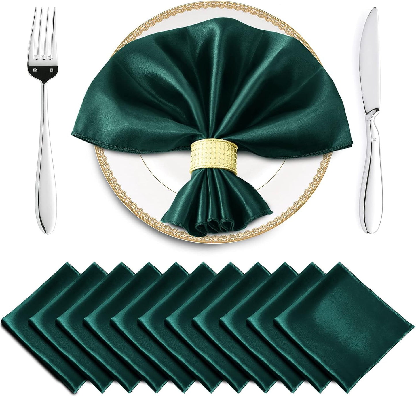 Horbaunal 16 Pack Forest Green Satin Napkins 17 x 17 Inch, Square Soft Table Dinner Napkins, Silky Cloth Napkins Table Decoration for Weddings Banquets Parties