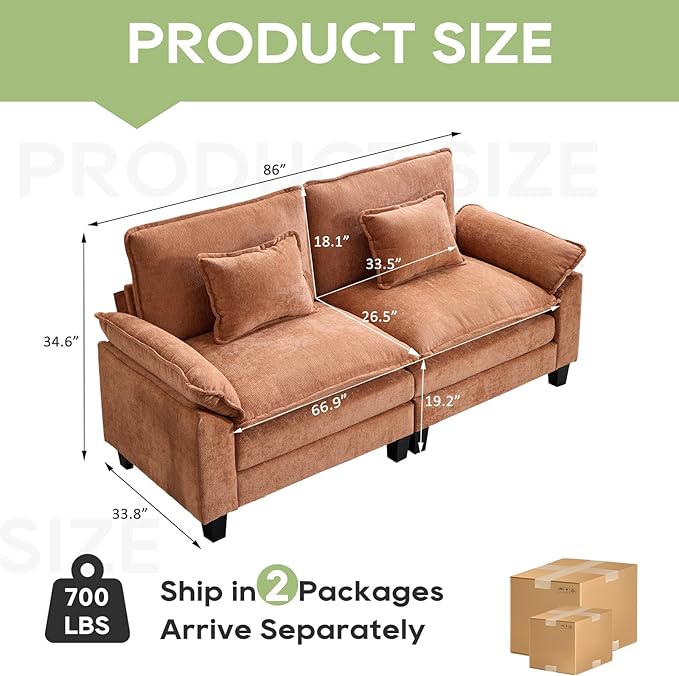 Oprisen 86" Modular Sectional Sofa, Comfy Cloud Couch Sectional Sofa, Chenille - Image 7