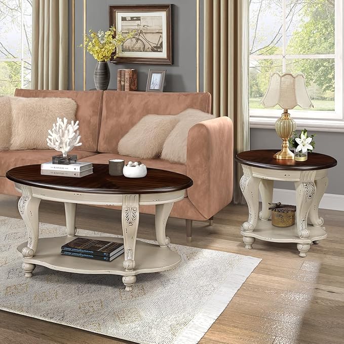 Round End Table for Living Room, Solid Wood Sofa Side Table - Image 7
