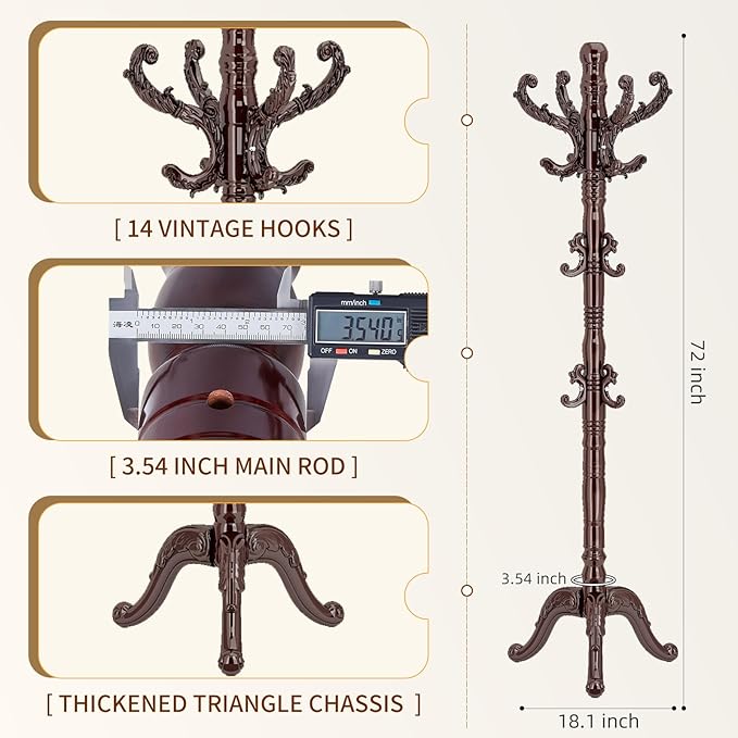 ZOZOE Wooden Classic Coat Rack Stand, Solid Wood Coat Rack Freestanding - Image 3