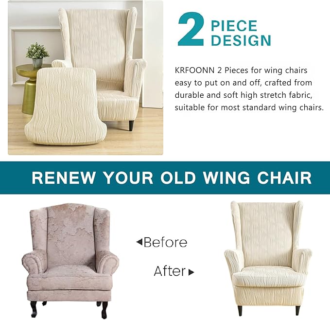 KRFOONN Stretch Wing Chair Slipcovers Printed 2 Piece Wingback Chair Covers - Image 4