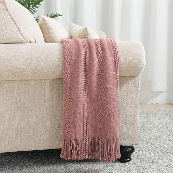 BOURINA Coral Pink Throw Blanket 50 x90 Inches Textured Solid Soft Sofa Throw - Image 2