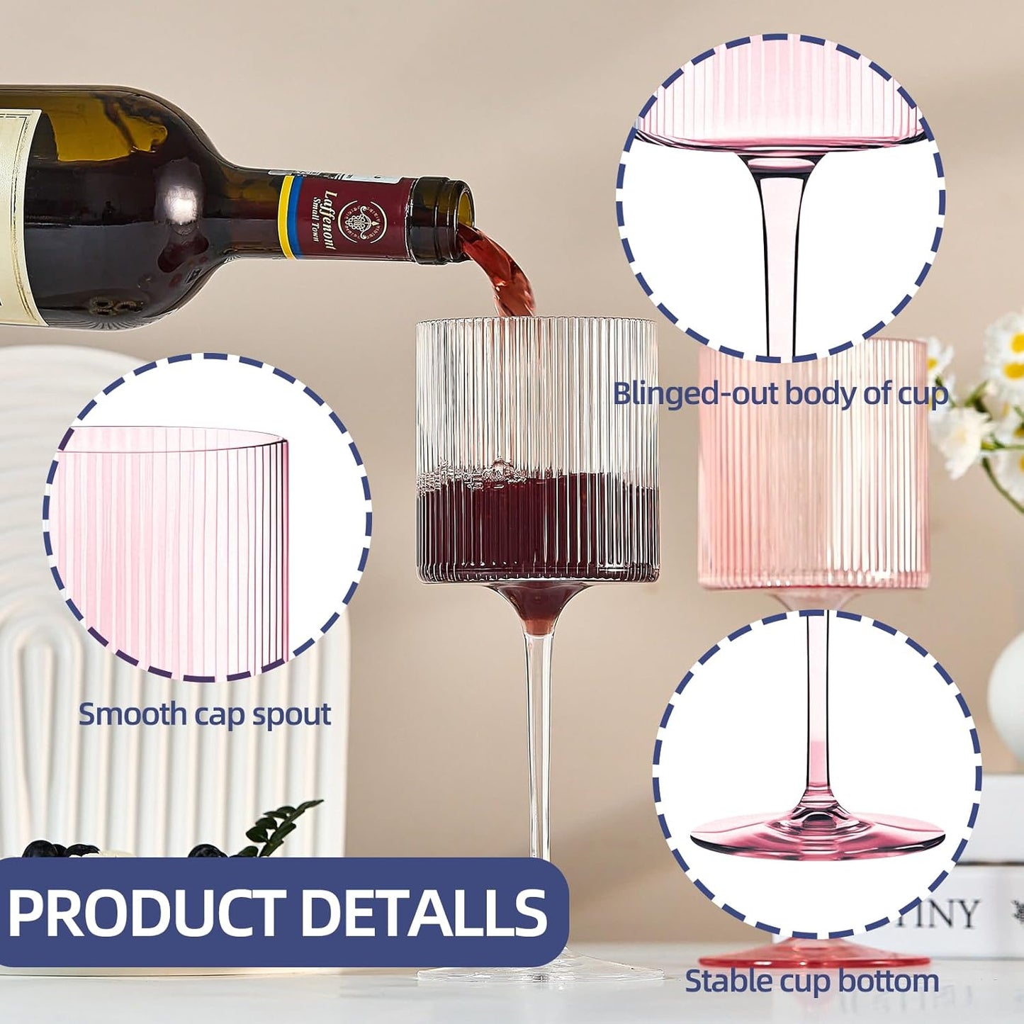 Plastic Goblets Wine Glasses - 12Oz Acrylic Wine Glasses Origami Unbreakable Clear Plastic Cocktail Glasses Recyclable Shatterproof Reusable Wine Cups for Parties & Weddings (Pink)