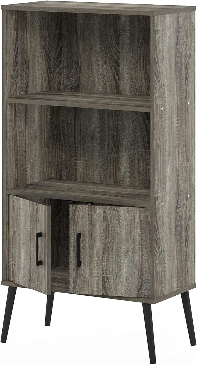 Furinno Claude Mid Century Style Accent Wooden Leg Bookcase Cabinet - Image 7