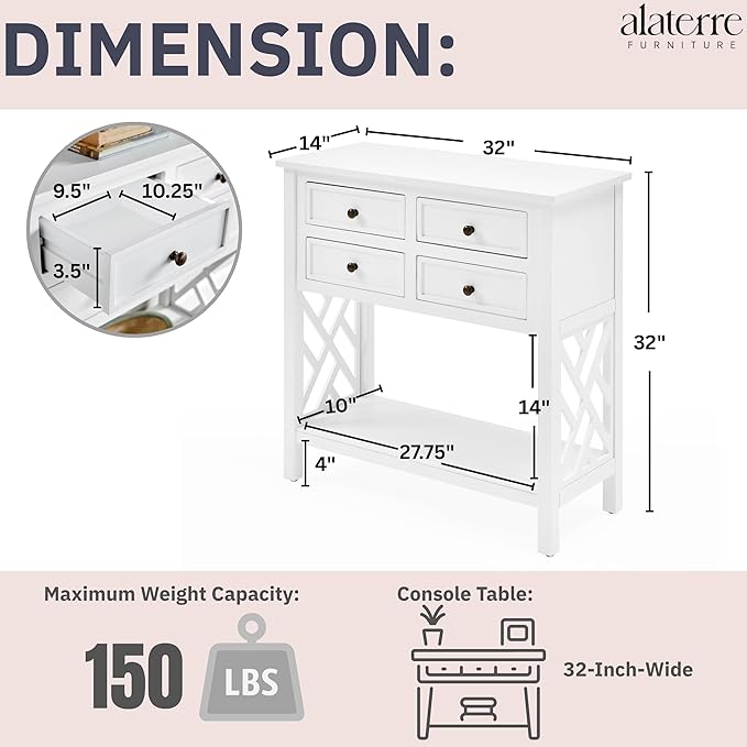 Alaterre Furniture Coventry 32" Wood Entryway Console Table - Image 3