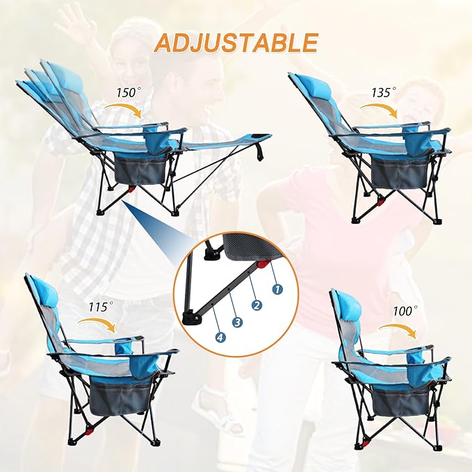 Reclining Camping Chair with Removable Footrest Lounge Chair with Headrest - Image 7