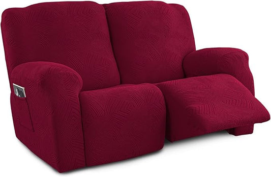Recliner Loveseat Covers, 4-Piece Stretch Geometric Strokes Jacquard Reclining by Unknown