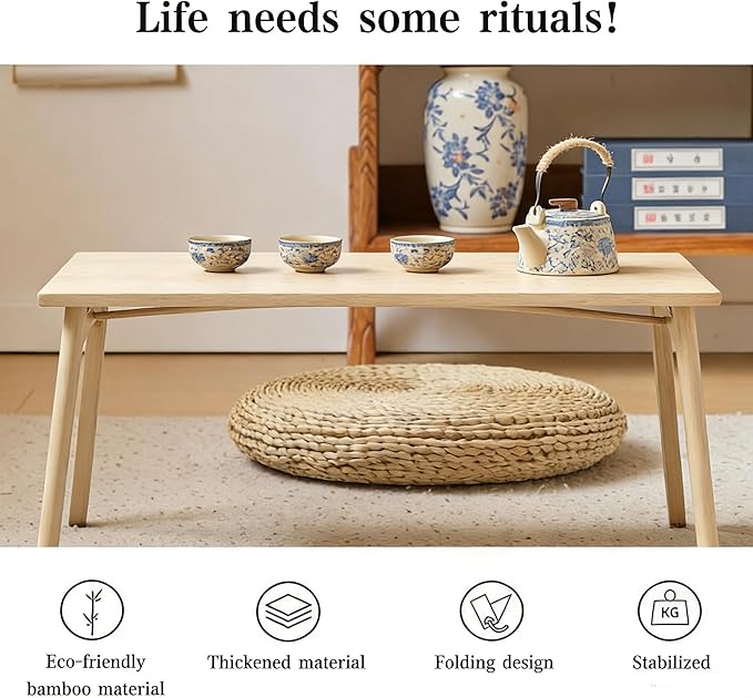 JIKUGO Bamboo Folding Coffee Table No Assembly Required Japanese Floor Table - Image 7