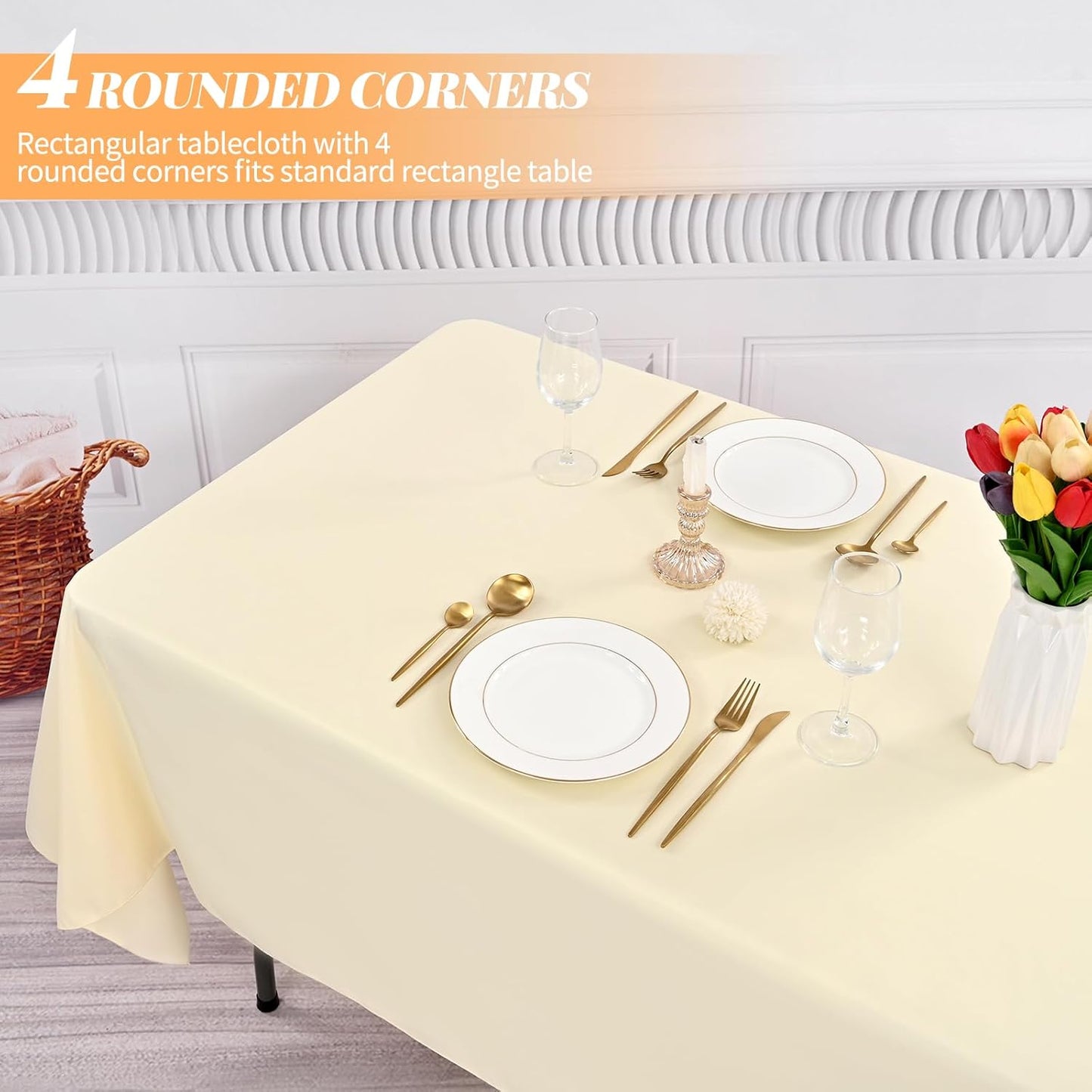 12 Pack 60 x 126 Inch Tablecloth, Beige Polyester Tablecloth for 8 Ft Rectangle Tables, Washable Fabric Table Cover for Wedding Party Dining Buffet Parties or Camping