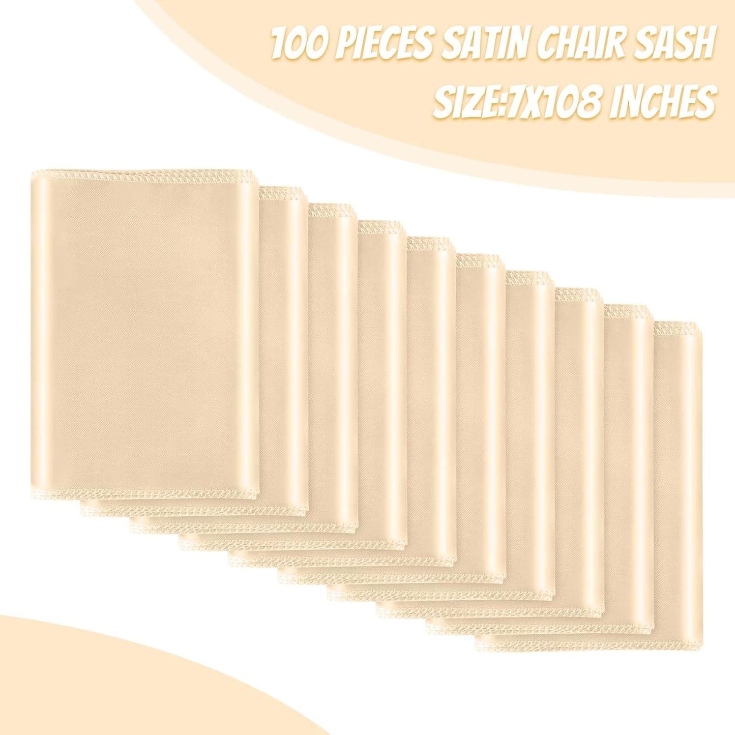 Satin Chair Sashes Bows Universal Chair Ribbon Ties Back Sash for Wedding Party Reception Events Banquets Hotel Event Chair Cover Decoration (7x108 inch) (100, Champagne)