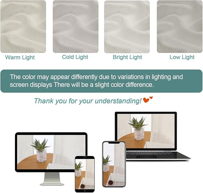 Chyhomenyc Extra Long Ivory Semi Sheer Curtains 120 Inches Long 2 Panels Set - Image 3