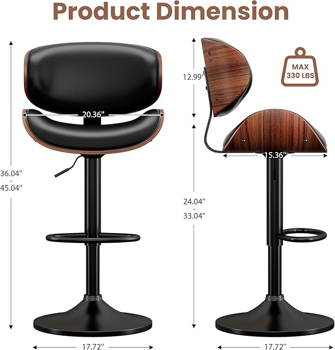 YaFiti Swivel Bar Stools for Kitchen Counter, Adjustable Bentwood Barstools - Image 2