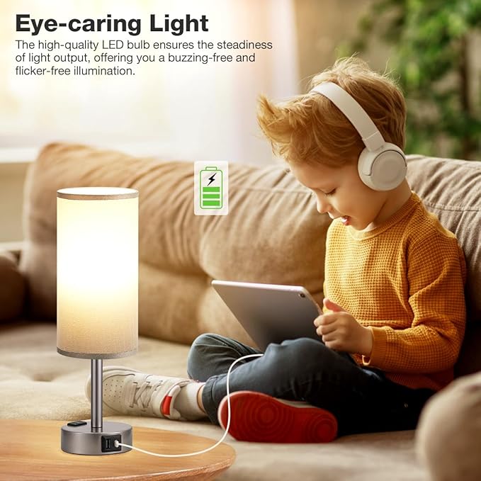 Fenmzee Grey Bedside Table Lamp - Image 3