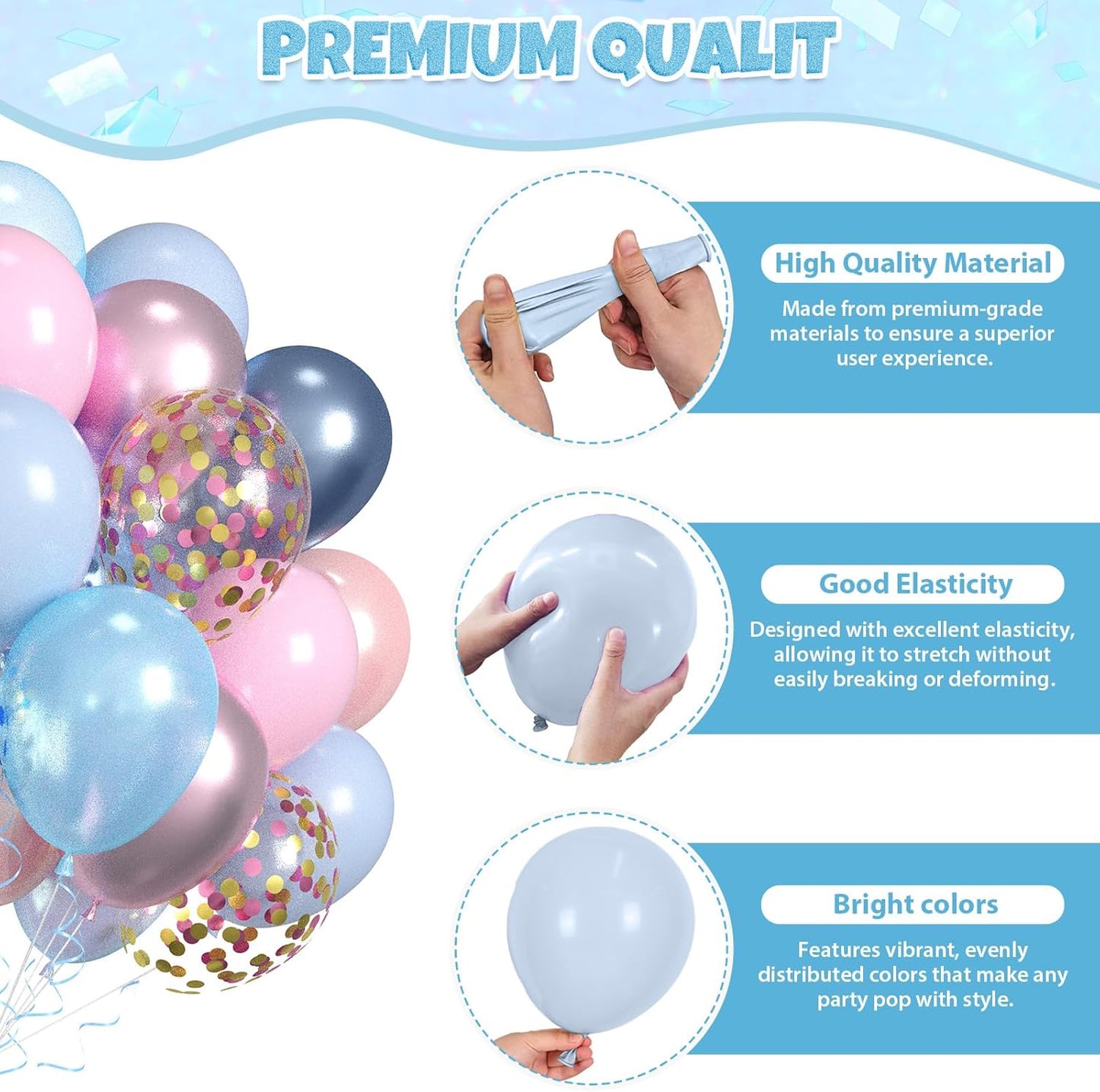 Pink and Blue Balloons, 60pcs Pearl Metallic Blue Pink Balloon With Two Types Confetti Balloons For Birthday Baby Shower Party Wedding Gender Reveal Bridal Shower Anniversary Engagement Decorations