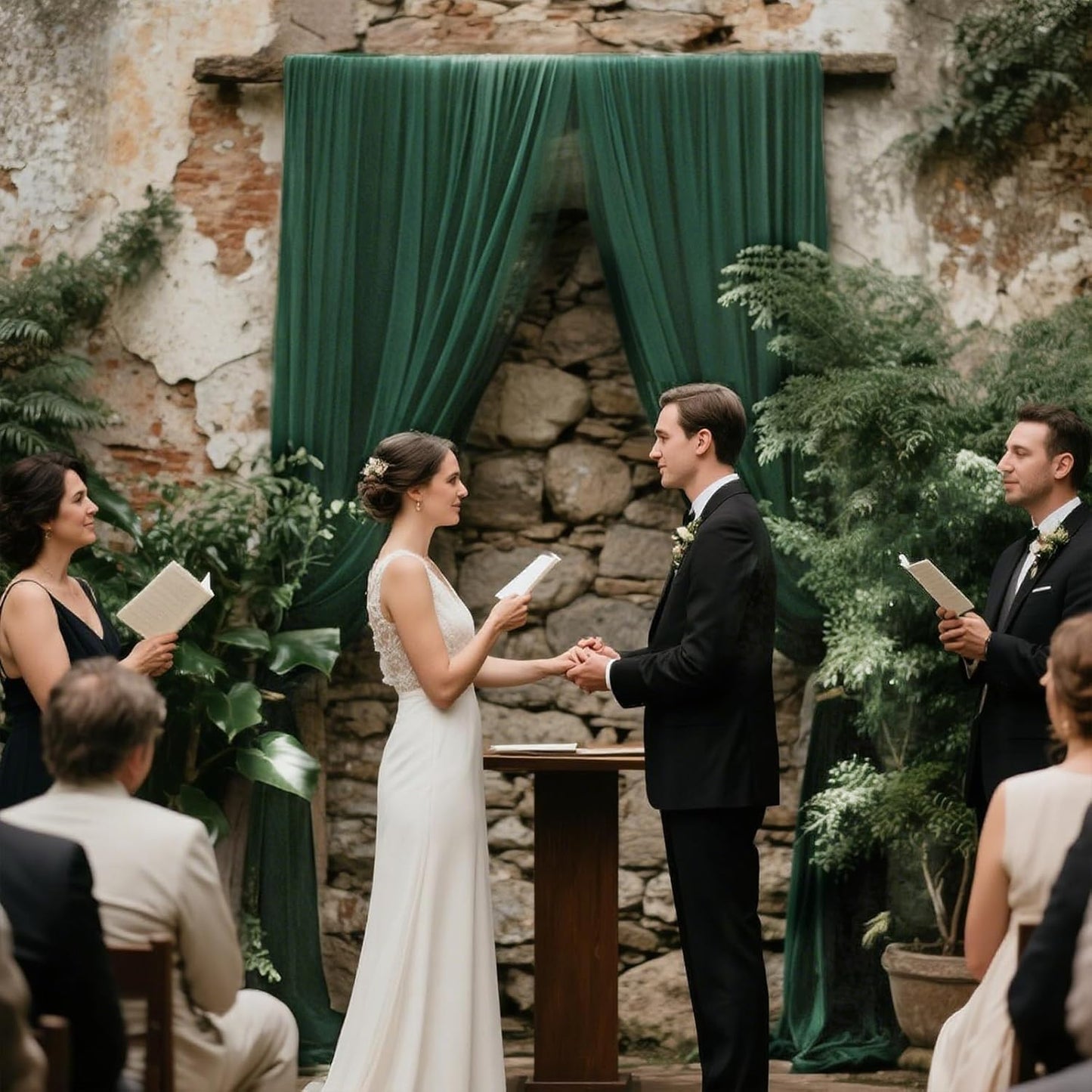 VOK Dark Green Wedding Arch Draping Fabric Chiffon Fabric, 29in x 18Ft 2 Panels Sheer Chiffon Outdoor Curtain for Wedding Ceremony Birthday Party Decoration (Dark Green,2 Panel)