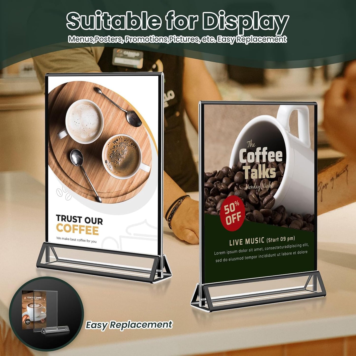 15 Pack Acrylic Sign Holder 4x6, Wedding Black Frame Table Number Holders Vertical, Clear Picture Frames Flyer Stands Tables Menu Holder, Double Photo Paper Display Holder for Party, Home, Office