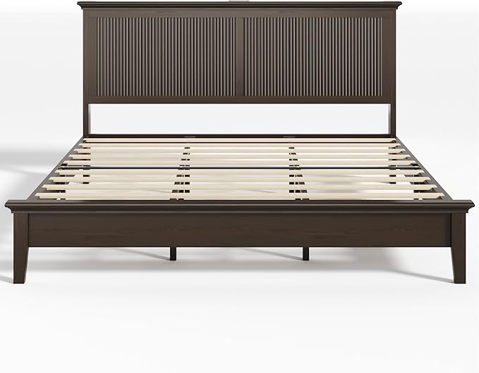 Lifezone King Bed Frame with Headboard, Solid Wood Bed Frame King Size with - Image 14
