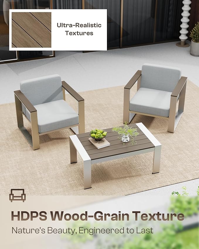 Outdoor Aluminum 3-Seat Sofa, Modern Patio Patio Furniture - Image 4