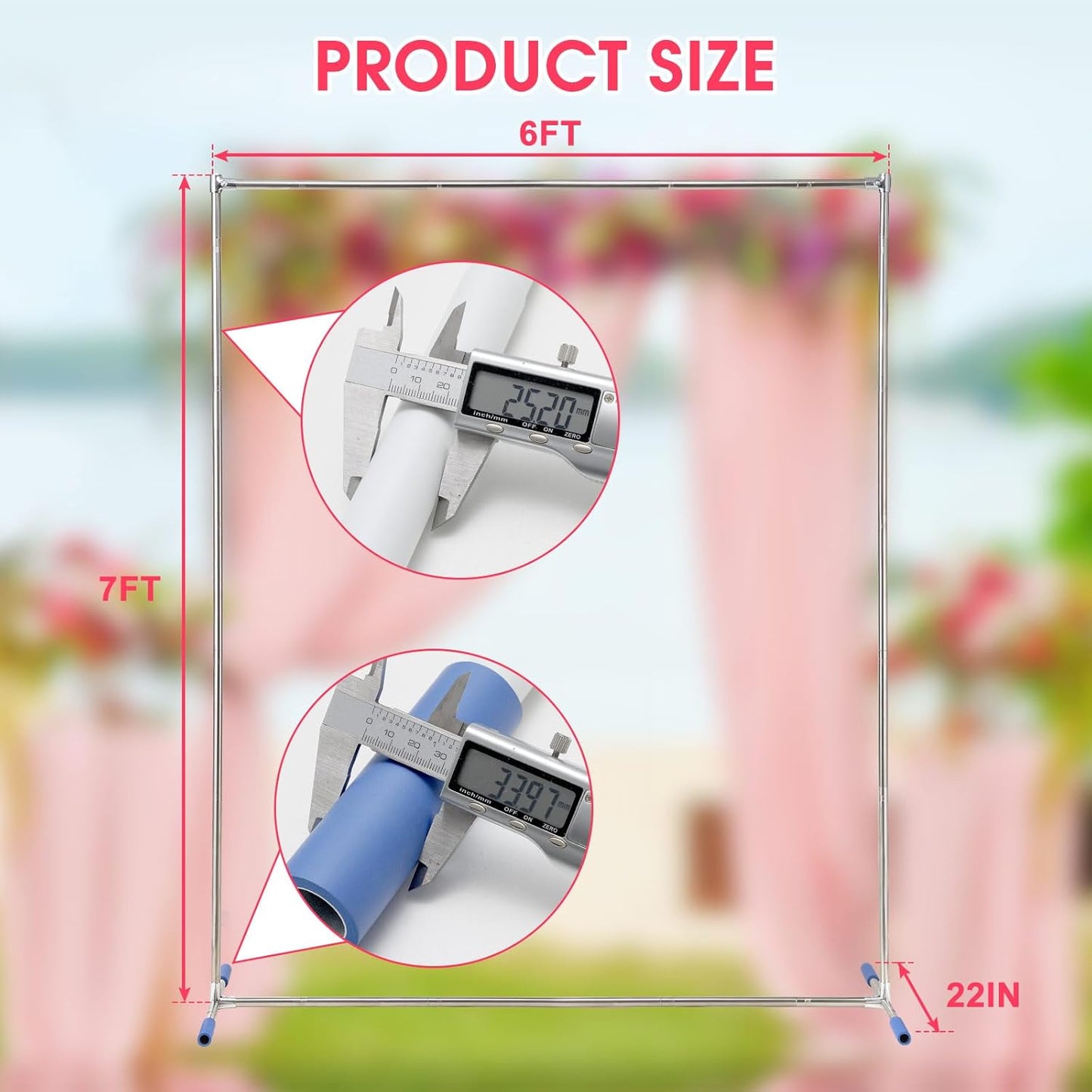 Wedding Arch,7 x 6 FT Metal Arch Backdrop Stand with Support Feet Base,Square Arched Frame for Birthday Party Ceremony Event Balloon Arches Decoration