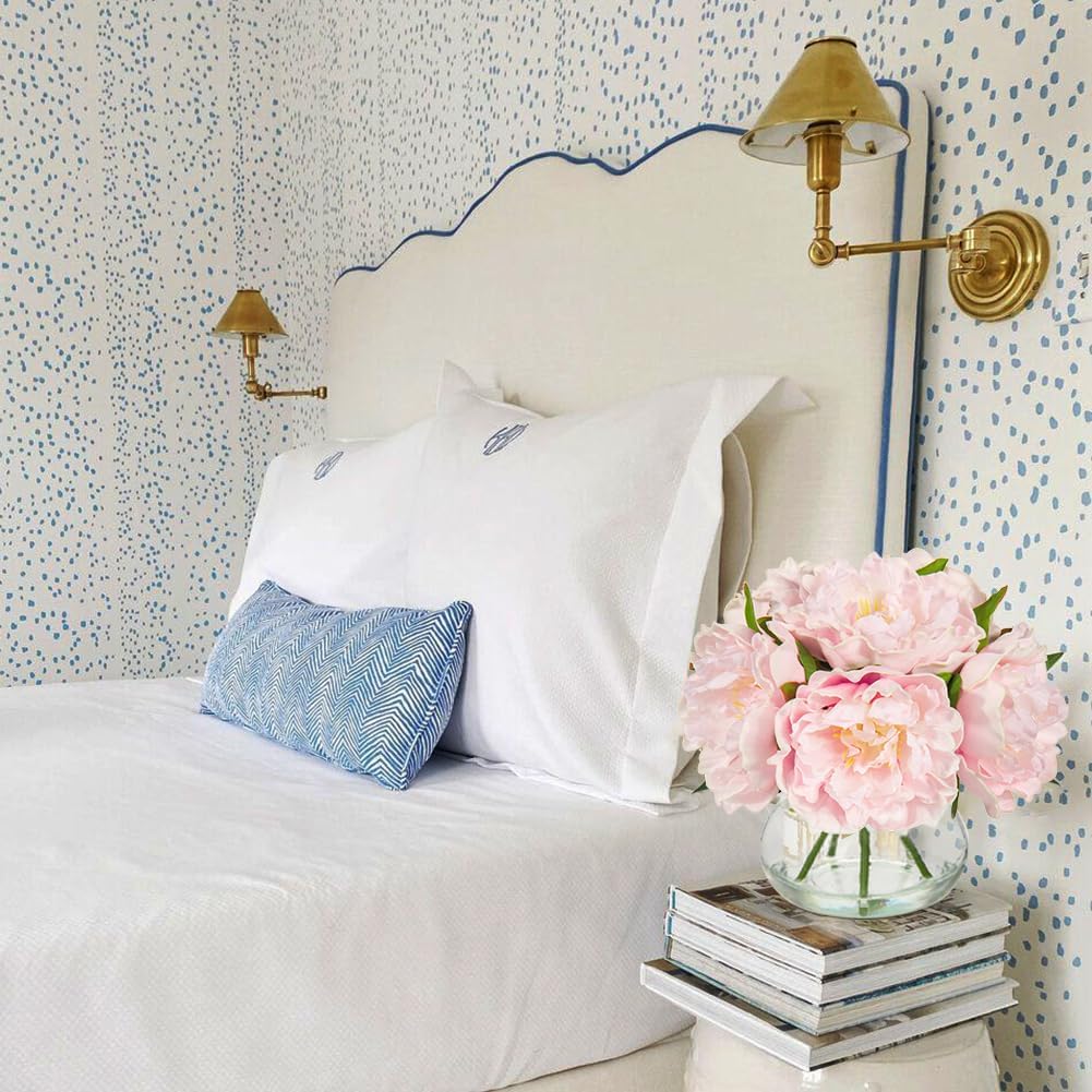 Hollyone Pink Peonies Artificial Flowers with Vase Faux Flowers Peony Fake Flowers Silk Flower Arrangements in Glass Vase with Faux Water for Home Decor Bathroom Table Centerpiece Shelf Decorations