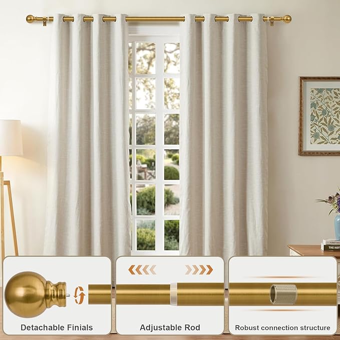 Modern Gold Curtain Rods for Windows 66 to 120 Inch Long Heavy Duty Brass - Image 3