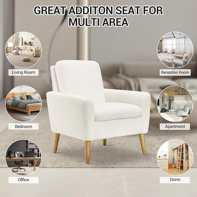 White Accent Chair Set of 2 for Living Room, Fluffy Comfy Reading Leisure - Image 4