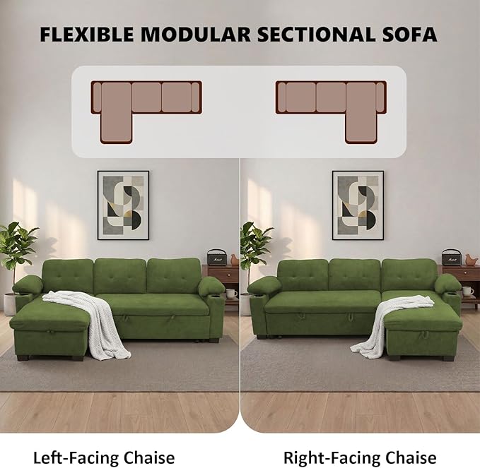 KCGKCG 93" L Shaped Sleeper Sofa Bed, Pull Out Couch Bed - Image 6