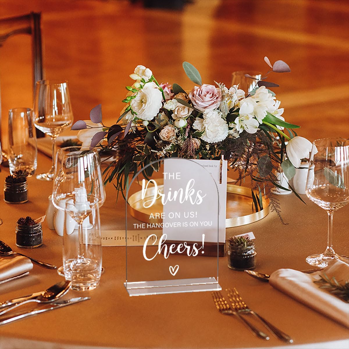 Acrylic Wedding Sign, Bridal Shower Decorations, The Drinks Sign for Ceremony, Modern Font Table Signs, Acrylic Table Top Signs for Wedding Reception and Event Party (Clear)