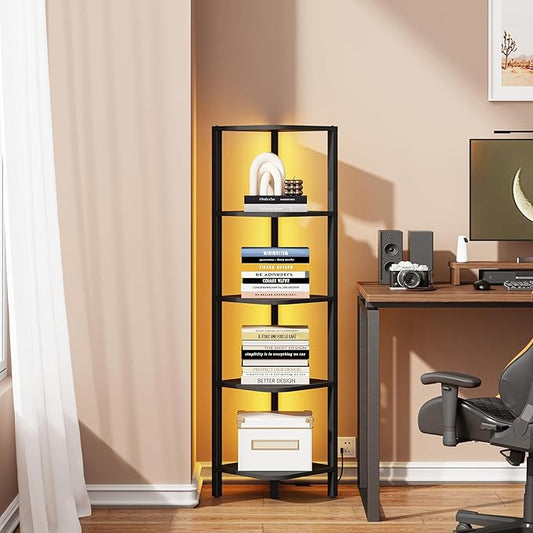 TUTOTAK Corner Shelf with LED Light, 5-Tier Corner Bookshelf by ChoosetutotakFurnitureBuildYourCozyHome