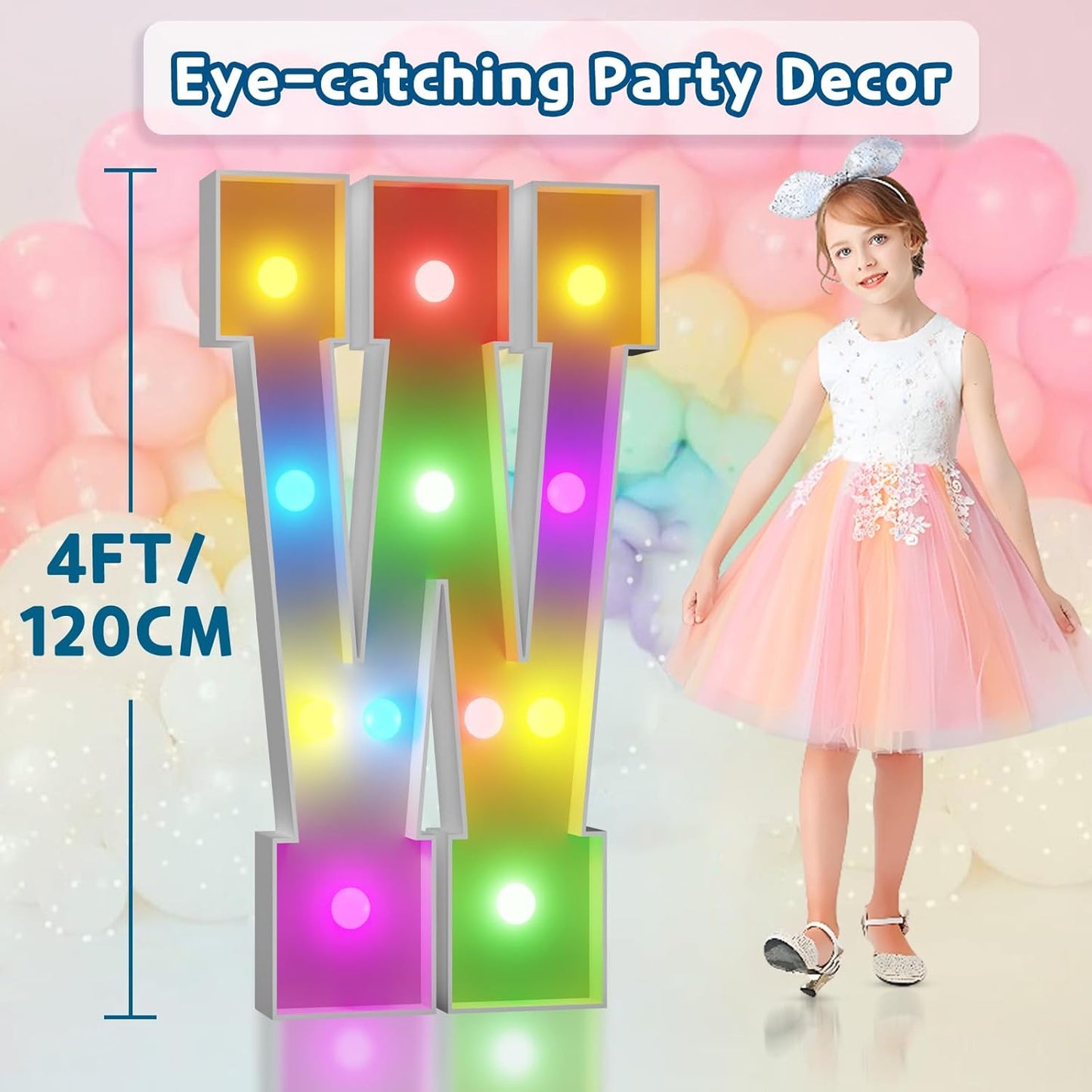 imprsv 4FT Colorful Marquee Light Up Letters W, 18 Colors Light Up Sign Alphabet Sign with Remote, One Letters First Birthday, Large Letters for Birthday Engagement Anniversary Wedding Party Decor