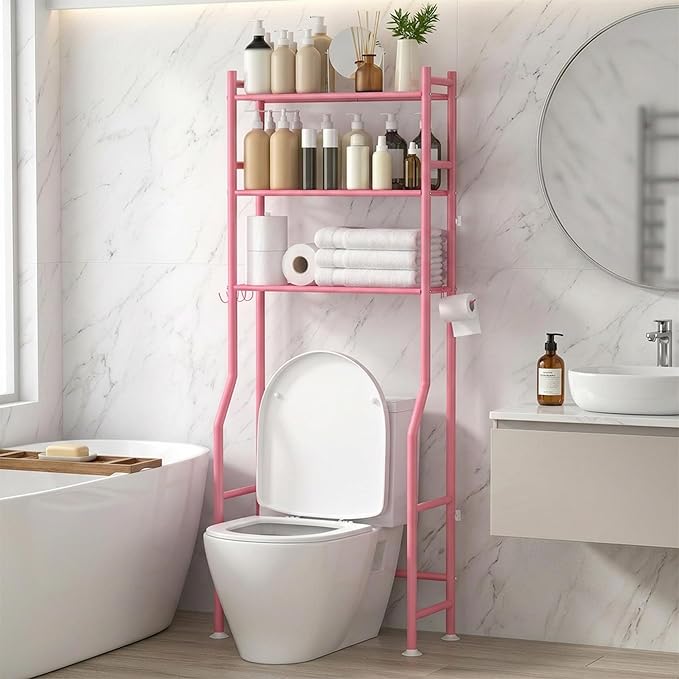 GloTika 3-Tier Over Toilet Storage - 150lb Total Capacity Metal Bathroom by QualityHomewareTimlessComfort