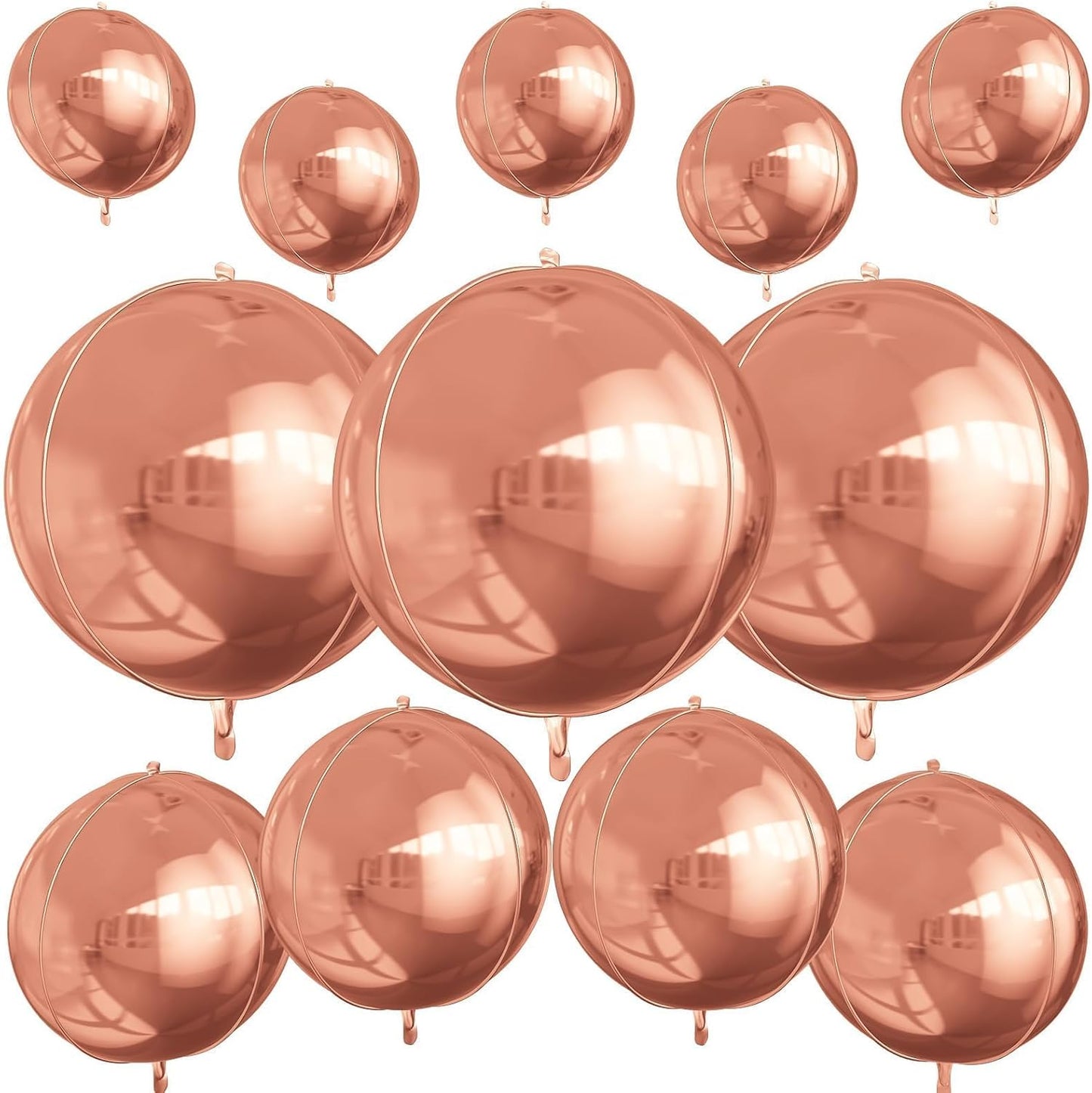 12Pcs Rose Gold Round Foil Balloons, 22" 15" 10" 4D Helium Ball Balloon, Metallic Rose Foil Balloon for Birthday Graduation Wedding Anniversary Bachelorette Disco Prom Party Decorations