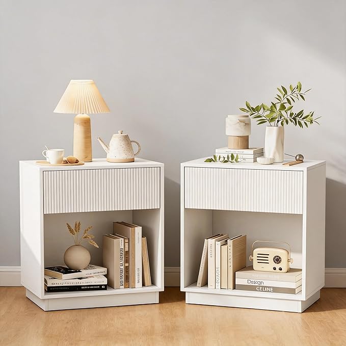 Fluted Nightstands Set of 2, Modern Bedside Table by INNODToddlerTower