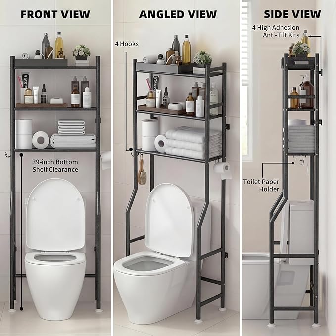 GloTika 3-Tier Over Toilet Storage - 150lb Total Capacity Metal Bathroom - Image 8
