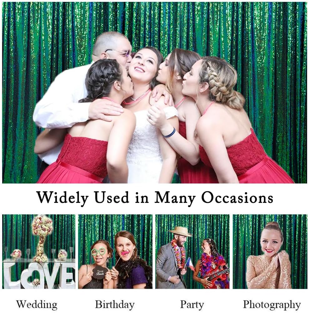 ShinyBeauty Iridescent Green Sequin Backdrop 5FTx10FT - Sparkling Photo Background for Parties, Weddings, Events -Durable, Non-Shedding Fabric - Perfect for Studio and Home Use Happy Birthday Backdrop