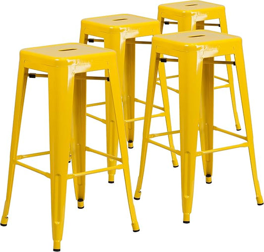 Flash Furniture Lily 4 Pack Commercial Grade 30" High Backless Yellow Metal by FlashFurniture