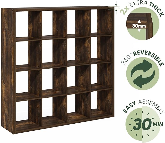 Furinno Cubicle Book Shelf, 16-Cube Bookshelf, Extra Thick Frame Reversible - Image 7