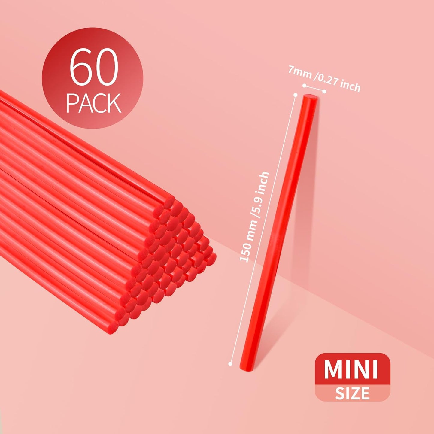 MATUFF Red Hot Glue Sticks Mini 0.27" x 5.9 inches, Colored Hot Melt Mini Glue Sticks for All Temperature Mini Glue Guns, for DIY Craft Arts and Wedding Cards, Stamp Sealing, Bulk Red hot Glue 60 Pack