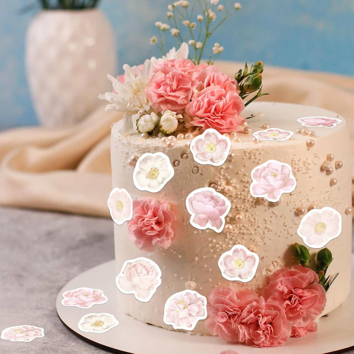 48PCS Edible Rose Flowers Cupcake Toppers Edible Pink Rose Flowers Cupcake Decor Wafer Paper Wedding Flowers Cupcake Picks for Flowers Theme Engagement Birthday Party Decor Supplies