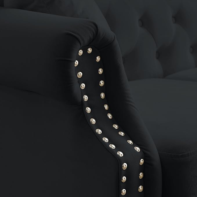 79" 2 Piece 3-Seater Velvet Chesterfield Sofa - Image 5