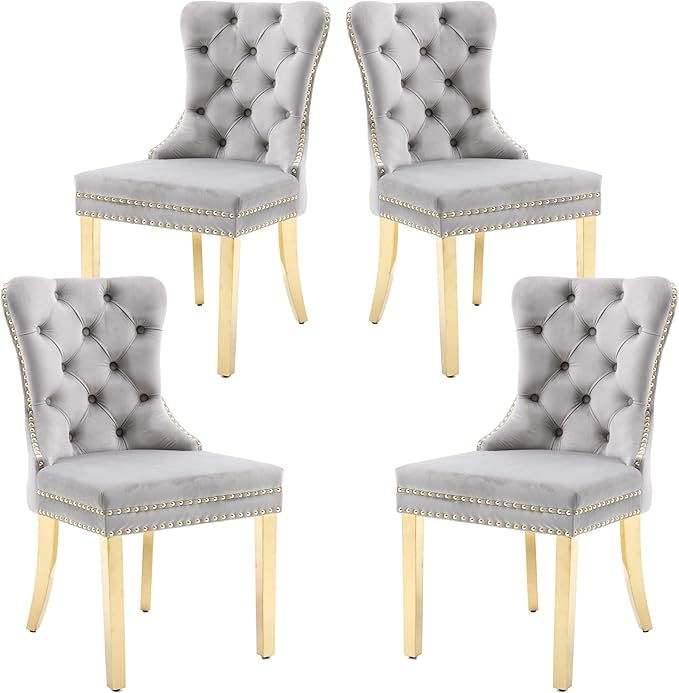 KCC Velvet Dining Chairs Set of 4, Upholstered High-end Tufted Dining Chair by KCC