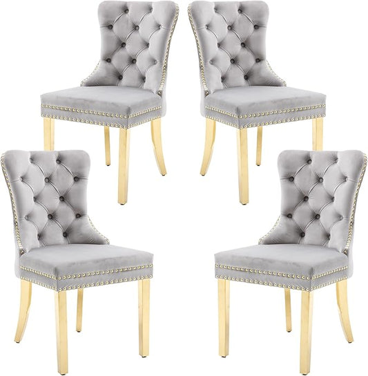 KCC Velvet Dining Chairs Set of 4, Upholstered High-end Tufted Dining Chair by KCC