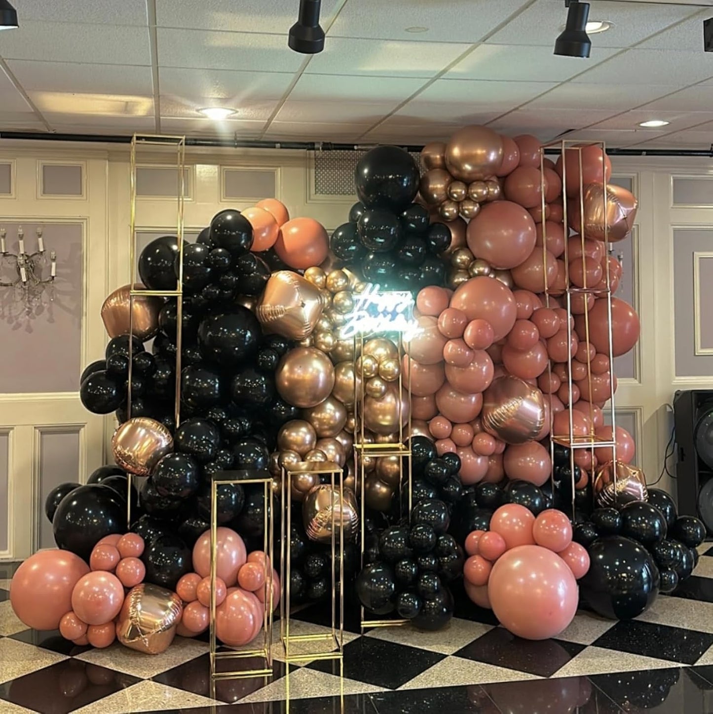 Rose Gold and Black Balloon,12 Inch Metallic Rose Gold Balloons Retro Pink Balloons for Birthday Wedding Bridal Shower Bachelorette Party Decorations