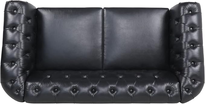 LEVNARY Leather Sofa, Chesterfield Tufted Upholstered 2 Seater Couch, Modern - Image 3