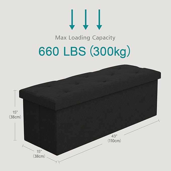 VECELO 43'' Folding Storage Ottoman Bench, Storage Chest, Linen Fabric Foot - Image 3