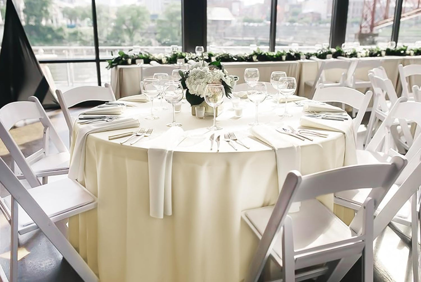 12 Pack 120 Inch Round Tablecloth, Beige Polyester Fabric Table Cloth for Round Table, Washable Tablecover for Wedding Party Dining Buffet Banquet Restaurant and Camping